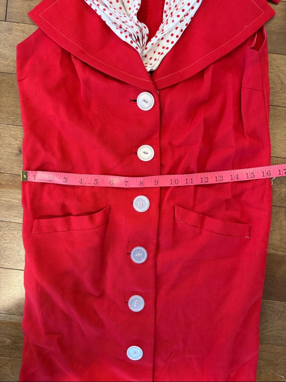 LAST CALL Vintage Red Button-Front Dress with White Polka-Dot Collar - Picture 3 of 9